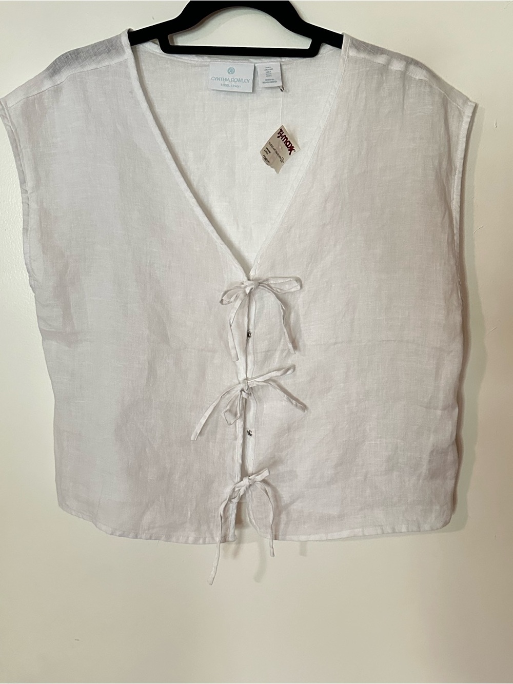 Cynthia Rowley White Linen Tie-Front Tank Top